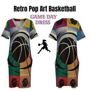 Colorful Vintage Basketball Jersey Dress w/ Pockets Plus Size 10 14 16